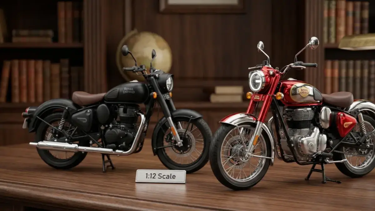 Royal Enfield Classic 350 on a stylish desk highlighting its iconic retro design.