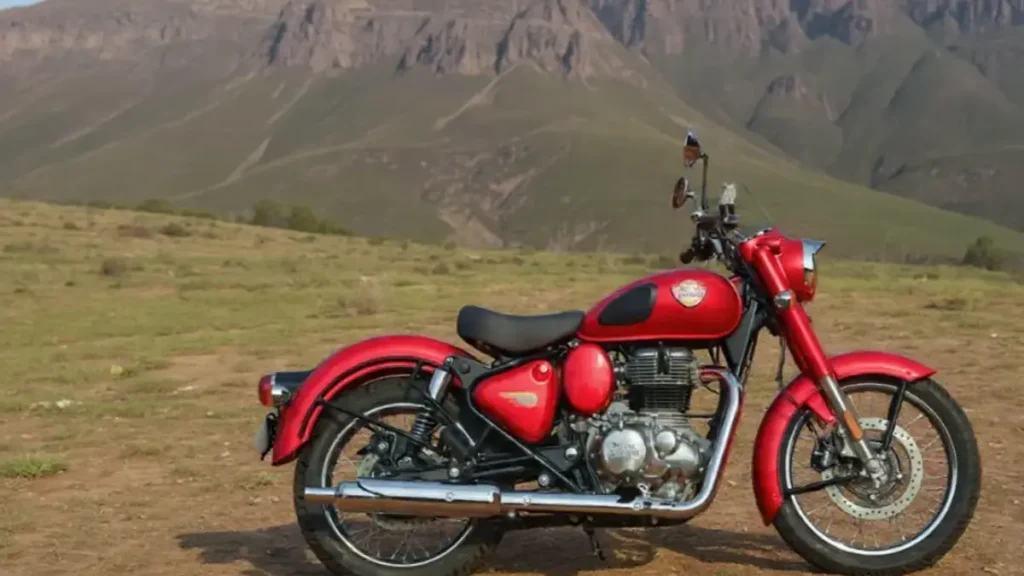 Side profile of Royal Enfield Classic 350 Dark Series showcasing its modern-retro stance.