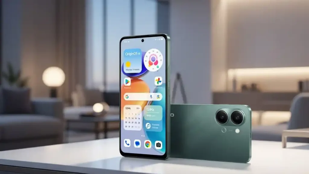 vivo Y05 front and back design on a stylish desk.