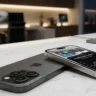 iPhone 18 Pro Titanium Silver and Deep Graphite variants on a stylish desk highlighting the triple camera setup.