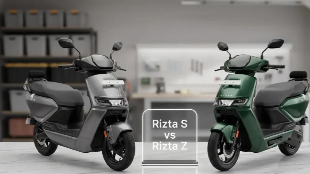 Ather Rizta S and Rizta Z on a stylish desk highlighting its spacious family design.