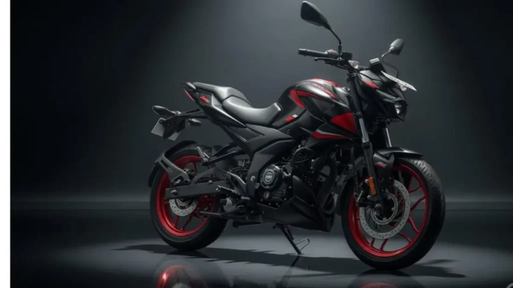 Side profile of Pulsar N160 showcasing its sporty stance and premium USD fork setup.