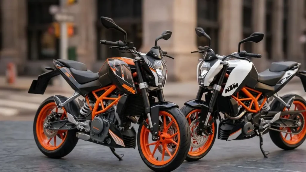 KTM 250 Duke on a stylish desk highlighting its aggressive streetfighter design.