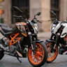 KTM 250 Duke on a stylish desk highlighting its aggressive streetfighter design.