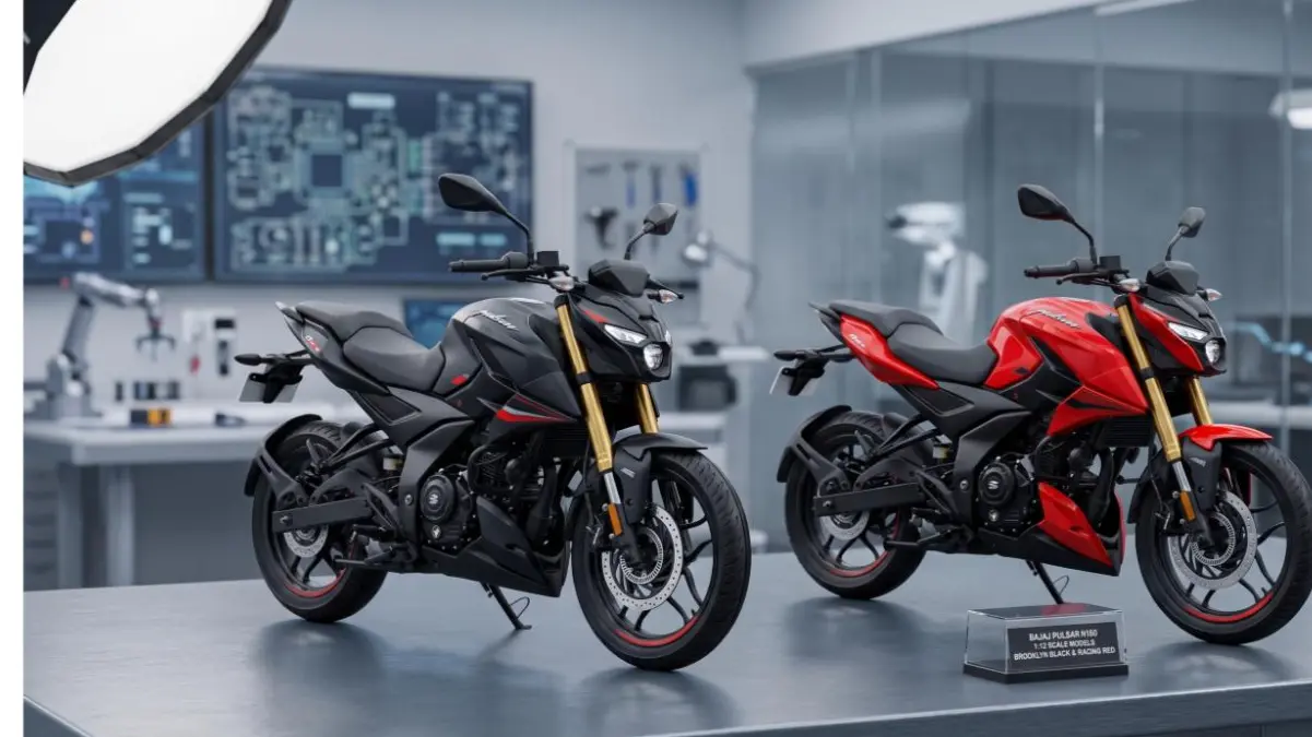 Bajaj Pulsar N160 on a stylish desk highlighting its muscular streetfighter design.