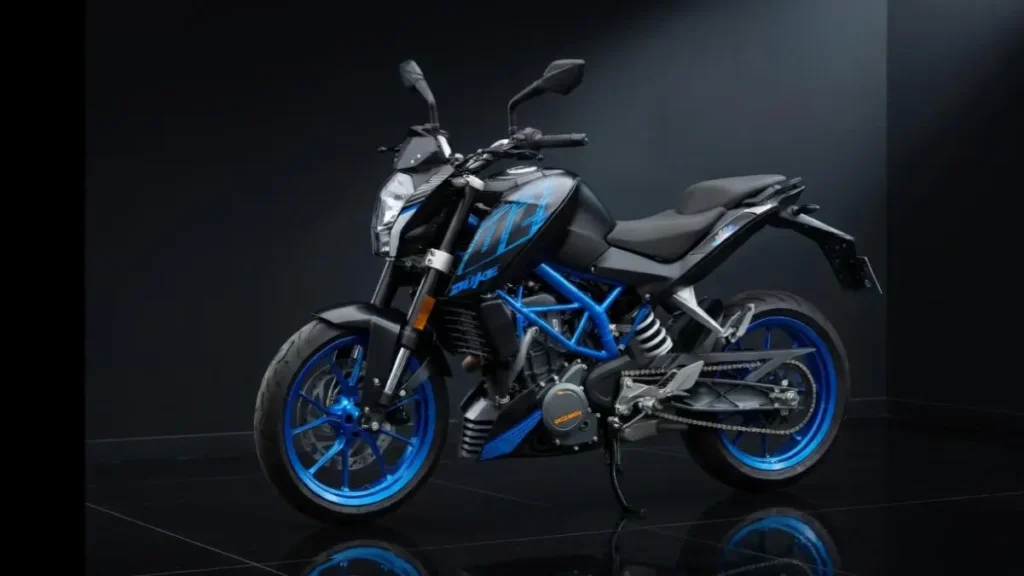 Side profile of KTM 250 Duke showcasing its compact stance and WP suspension.