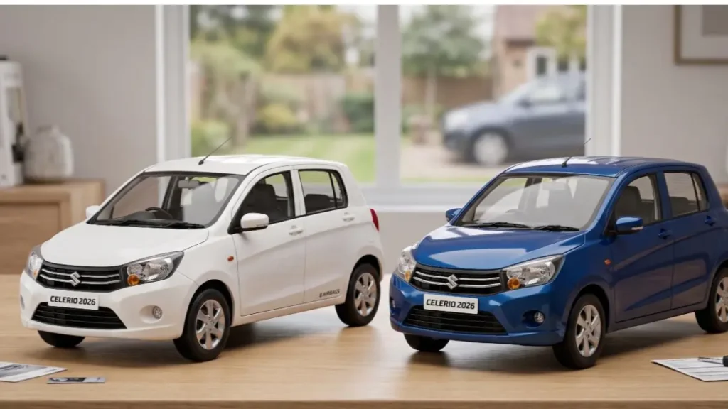 Maruti Celerio 2026 on a stylish desk highlighting its compact family design.