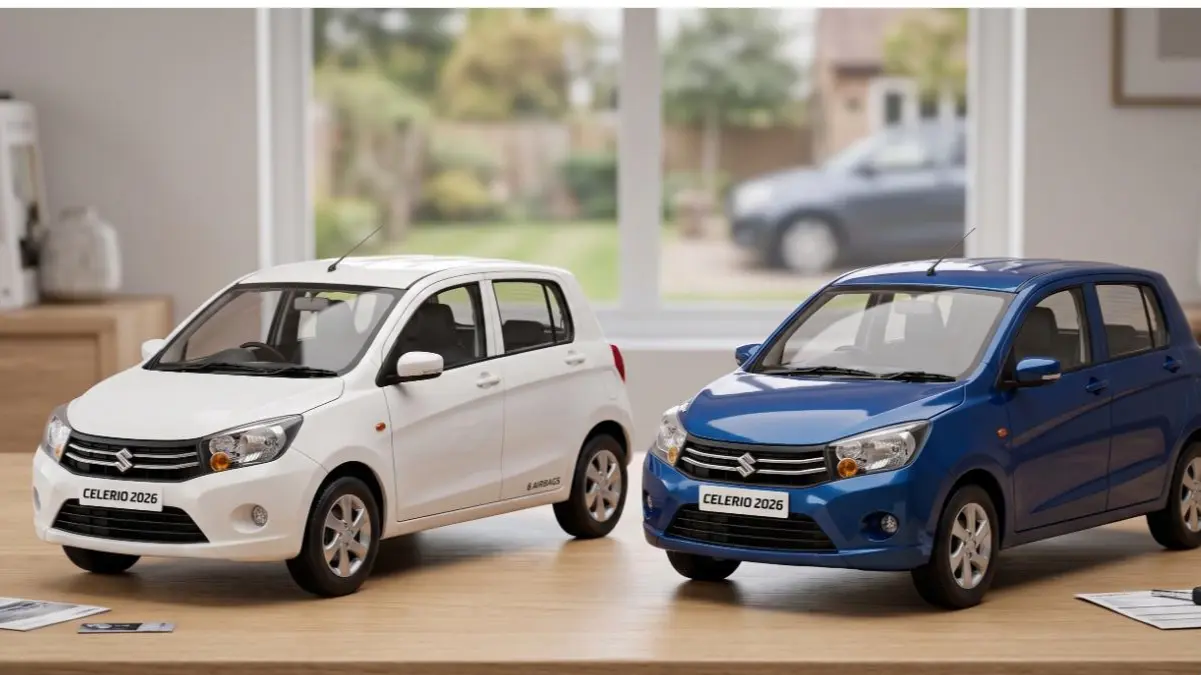 Maruti Celerio 2026 on a stylish desk highlighting its compact family design.