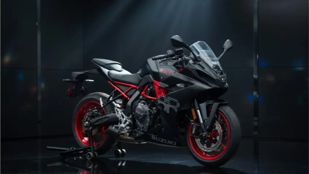 Side profile of Suzuki GSX-8R showcasing its comfortable riding posture and premium build.