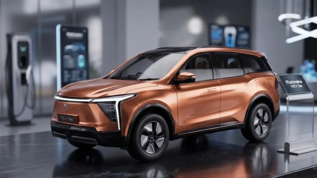 Mahindra XEV 9e on a stylish desk highlighting its premium electric SUV design.