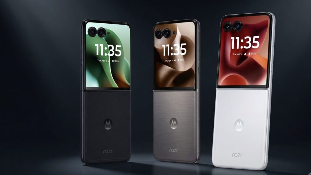 Motorola Razr 70 Ultra folded and unfolded on a stylish desk