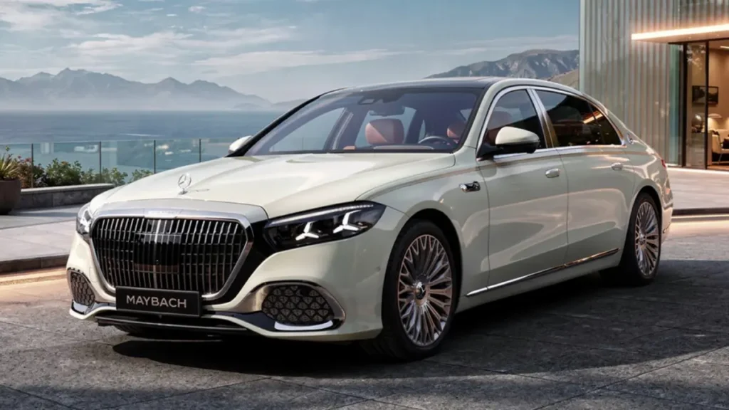 Side profile of Mercedes-Benz Maybach S-Class showcasing its long wheelbase and elegant stance.