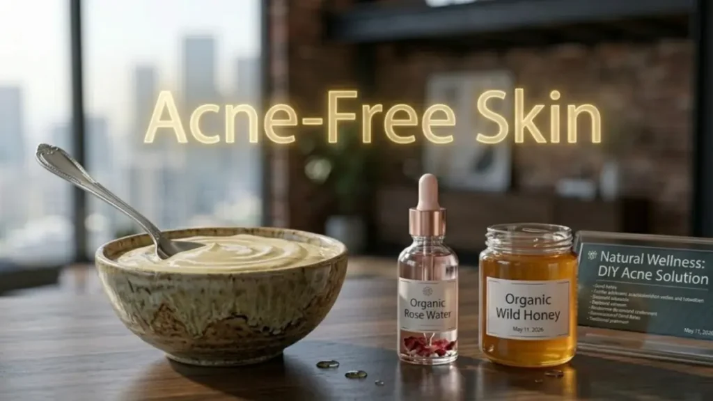 A bowl of aloe vera and turmeric face pack on a desk highlighting acne-free skin benefits.