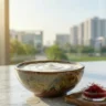 Fresh saffron strands and milk cream on a stylish desk representing the ultimate Kesar Malai Face Pack.