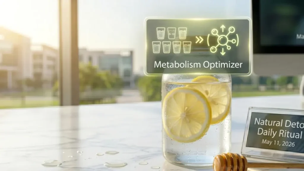 Water bottle on a desk representing the importance of hydration in Weight Loss Tips.