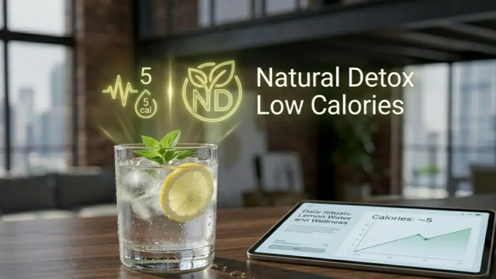 Lemon water on a desk representing its detox and low-calorie Weight Loss benefits.
