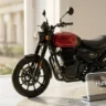 Royal Enfield Hunter 350 on a stylish desk highlighting its modern-retro urban design.