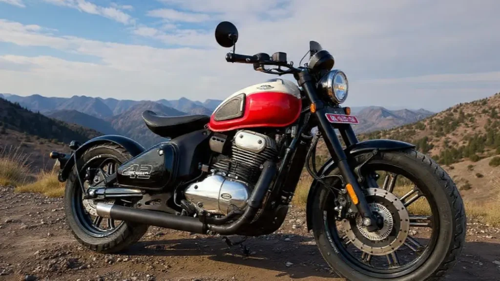 Side profile of Jawa 42 Bobber highlighting its low seat height and muscular bobber look.