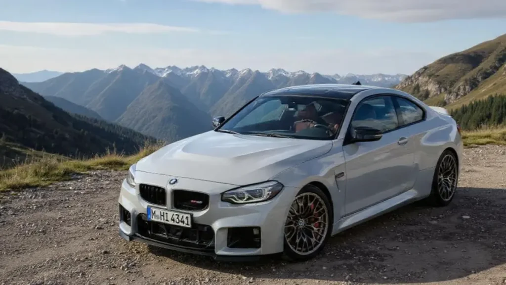 Side profile of BMW M2 CS highlighting its aerodynamic performance and speed.