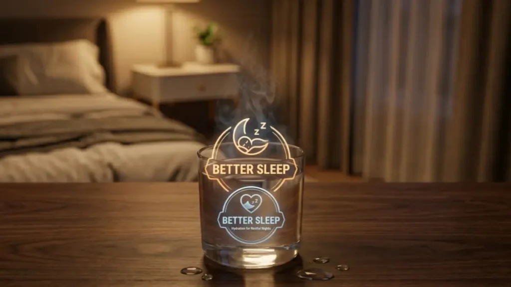 View of Drinking Hot Water on a desk representing relaxation and improved sleep quality.