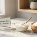 Fresh rice flour and curd in bowls on a stylish desk representing a natural face pack.