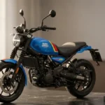 Royal Enfield Guerrilla 450 on a stylish desk showcasing its premium roadster design.