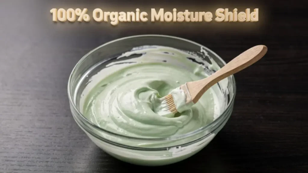 Mixing aloe vera and coconut oil hair mask blend in a bowl on a dark wood desk workspace.