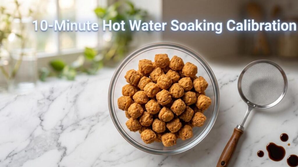 Crispy golden fried coated Soya Manchurian Recipe chunks in a glass bowl on a dark wood desk workspace.